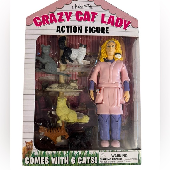 Archie McPhee Crazy Cat Lady Action Figure with 6 Cats NIB - Picture 6 of 9